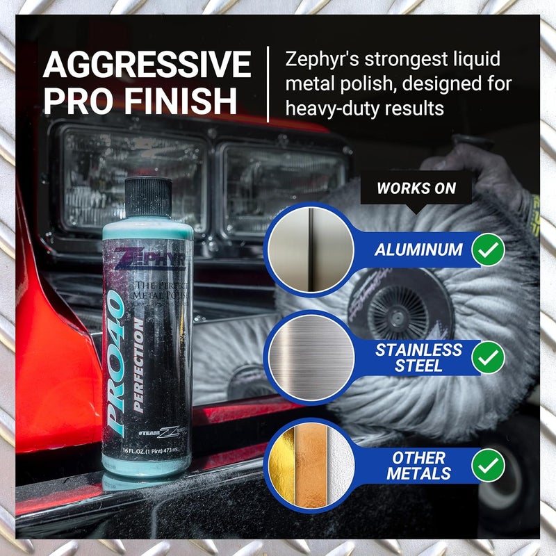 Zephyr Pro-40 The Perfect Metal Polish - 32oz for Chrome, Stainless Steel, Aluminum, Brass, Copper, Silver, and Magnesium - Image 2