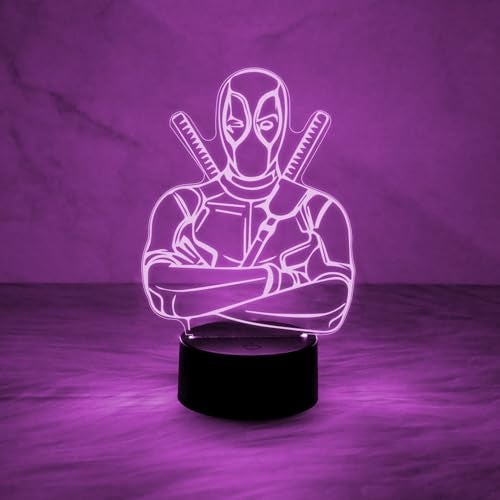 GIFTMEBAZAR 3D Illusion Marvel Hero Deadpool852 Acrylic Desk Table Night Lamp | Avengers Home Decor Light | Kids Room Decor Lamp | Birthday Gift for Avengers Lover (Multicolored Light) - Image 3