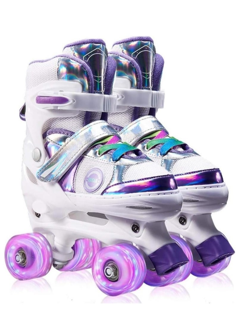 Generic Kids Roller Skates Shoes 4 Wheels Roller Shoes Boys Girls Wheel Shoes Roller Sneakers Shoes For Beginner More Balanced For Ramadan Gift Birthday Children Show Gift Purple  - Image 1