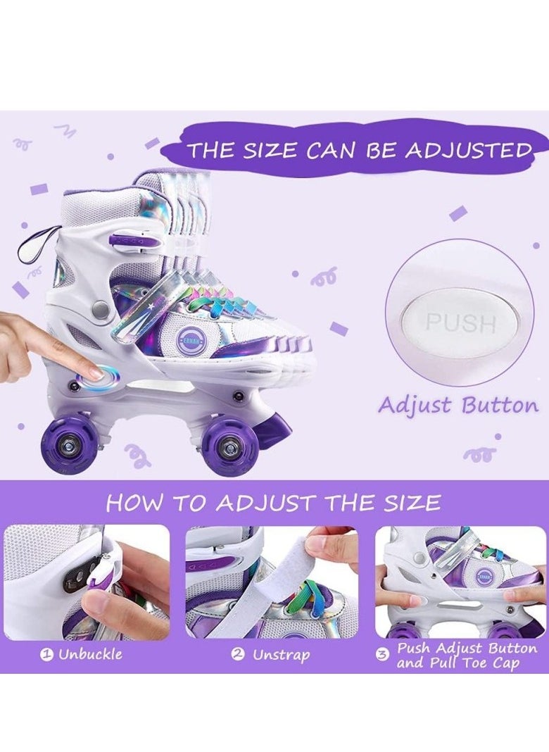 Generic Kids Roller Skates Shoes 4 Wheels Roller Shoes Boys Girls Wheel Shoes Roller Sneakers Shoes For Beginner More Balanced For Ramadan Gift Birthday Children Show Gift Purple  - Image 2