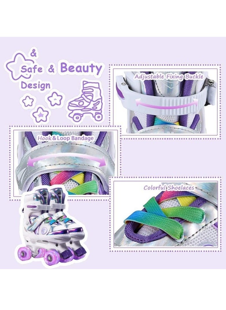 Generic Kids Roller Skates Shoes 4 Wheels Roller Shoes Boys Girls Wheel Shoes Roller Sneakers Shoes For Beginner More Balanced For Ramadan Gift Birthday Children Show Gift Purple  - Image 3