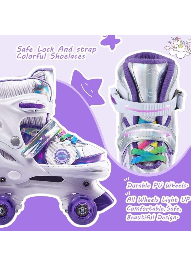 Generic Kids Roller Skates Shoes 4 Wheels Roller Shoes Boys Girls Wheel Shoes Roller Sneakers Shoes For Beginner More Balanced For Ramadan Gift Birthday Children Show Gift Purple  - Image 4