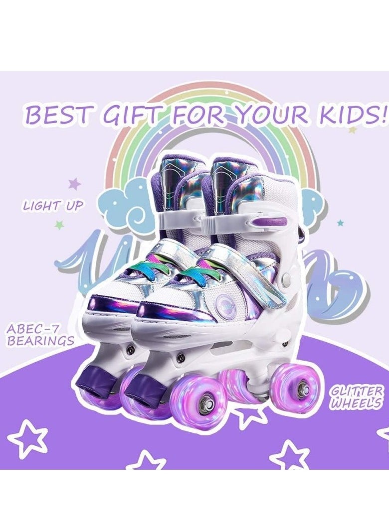 Generic Kids Roller Skates Shoes 4 Wheels Roller Shoes Boys Girls Wheel Shoes Roller Sneakers Shoes For Beginner More Balanced For Ramadan Gift Birthday Children Show Gift Purple  - Image 5