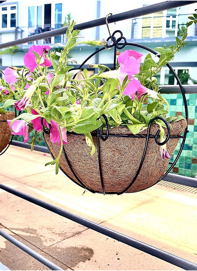 HOME TASTE Home Taste Metal Half Round Hanging Planter With Coco Coir Liner Stylish Wall Mounted Flower Pot For Indoor/Outdoor Gardens Porches And Balconies (23X13X21.5Cm) 