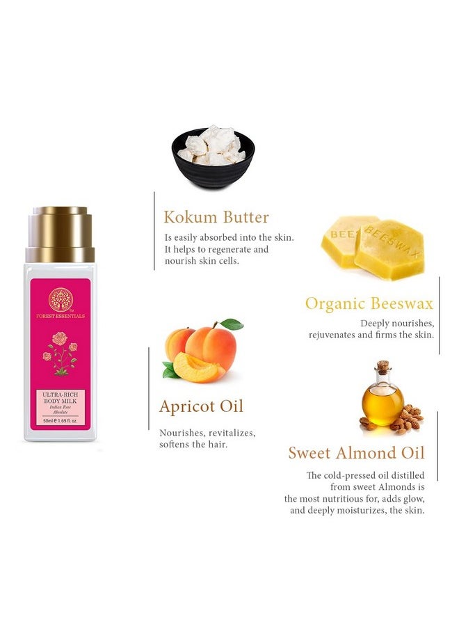 Forest Essentials Travel Size Ultra-Rich Body Milk Indian Rose Absolute | Natural Moisturizing Body Lotion For Instant Hydration | Ayurvedic Body Moisturizer, Paraben Free| For Women & Men | 50 Ml  - Image 2