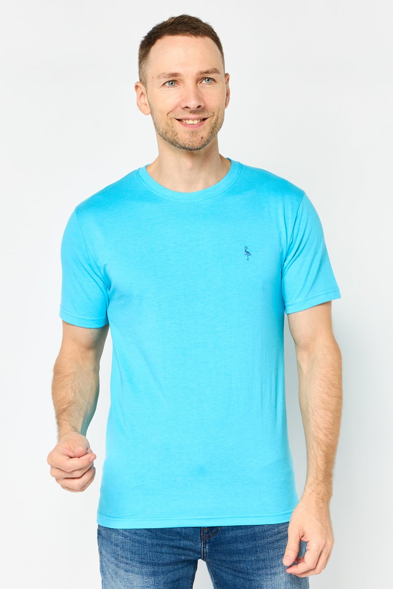 Tailorbyrd Men Crew Neck Short Sleeve Embroidered Logo T-Shirt, Turquoise - Image 1