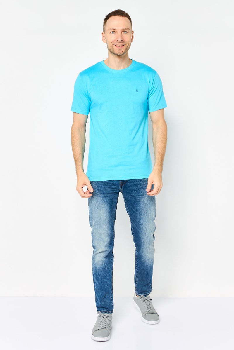 Tailorbyrd Men Crew Neck Short Sleeve Embroidered Logo T-Shirt, Turquoise - Image 2