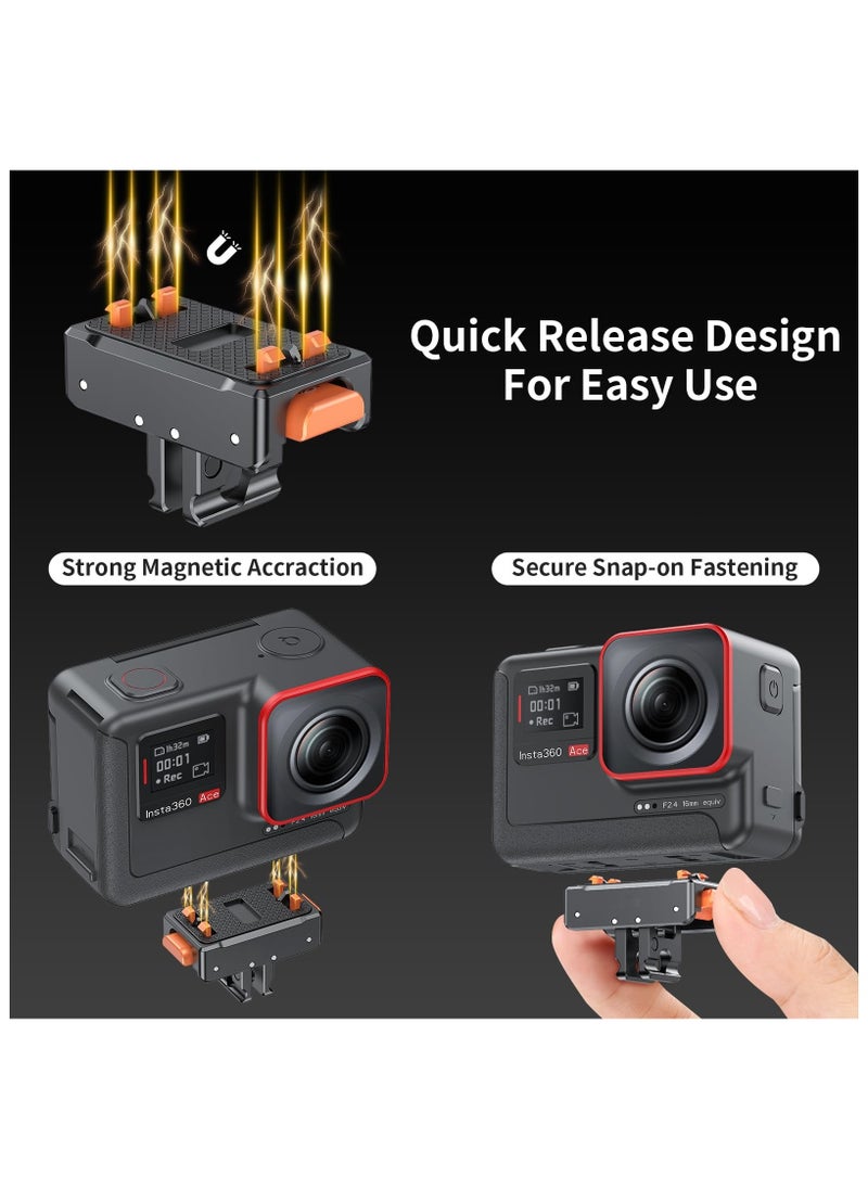 Magnetic Quick Release Mount, Snap-On Magnetic 2 Prong Mount and 1/4 Thread Mount for Insta360 Ace Pro / Insta360 Ace, 1/4 Screw Hole for Tripod Foldable