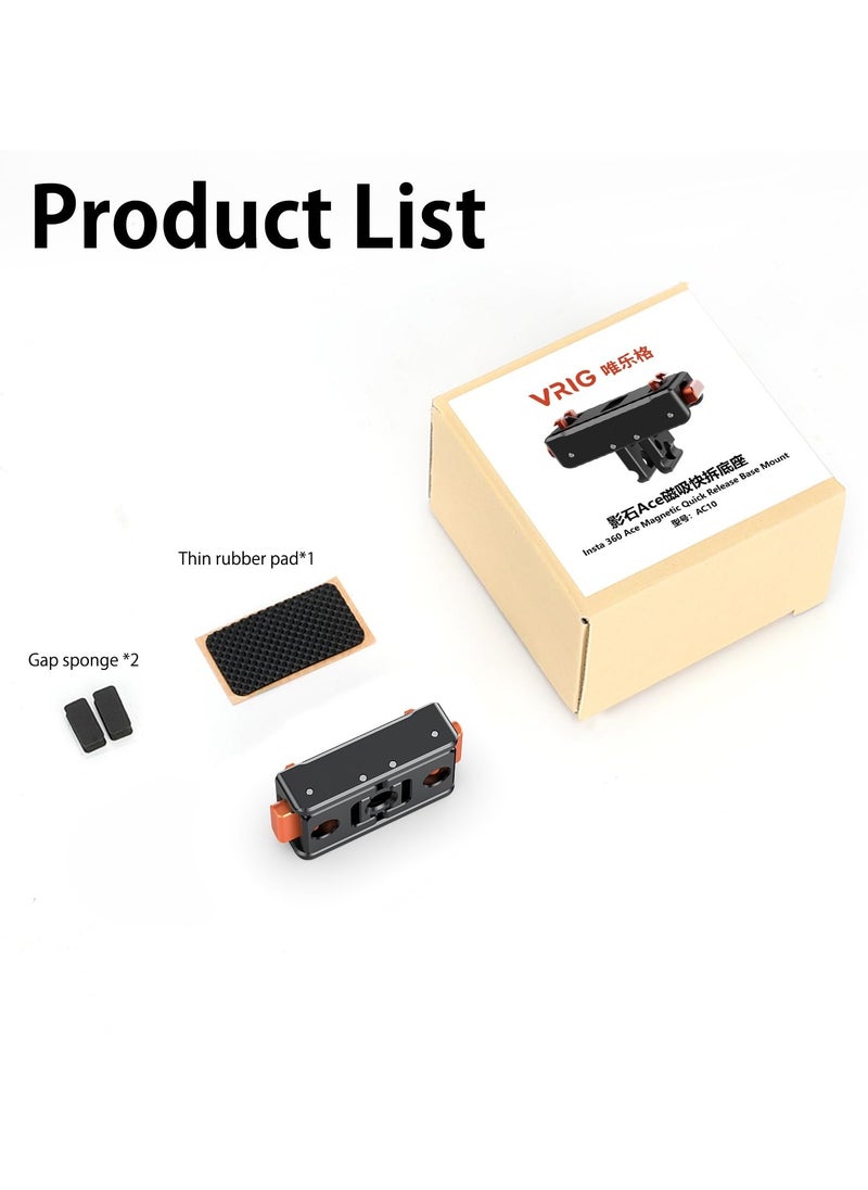 Magnetic Quick Release Mount, Snap-On Magnetic 2 Prong Mount and 1/4 Thread Mount for Insta360 Ace Pro / Insta360 Ace, 1/4 Screw Hole for Tripod Foldable