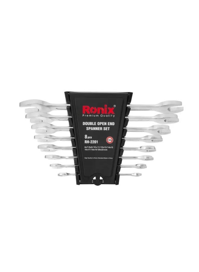 RONIX 8 Pcs Double Open End Spanner Set 6x7 to 20x22mm, Cr-V, German Engineering #Ronix RH-2201 - Image 1