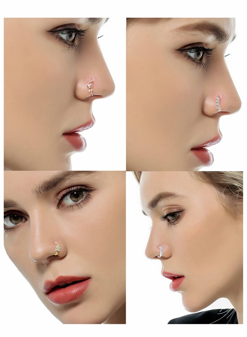 Nose Ring Hoop, Zircon Nose Ring Jewelry Decoration, Paved Mosaic Feather Cartilage Earrings Pierced 20G Nose Rings for Men and Women (10 Pcs, Silver) - Image 3