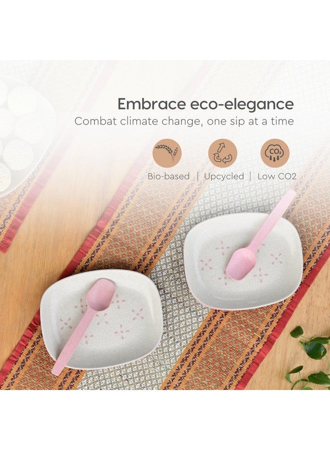 Eha Earth-Friendly Small Snack Serving Plates Set of 2 with Spoons | 6 inch | Small Snack Plates Made with Bamboo Fibers & Rice Husk Fiber | Microwave Safe | Dessert Plates | Innocent - Image 3