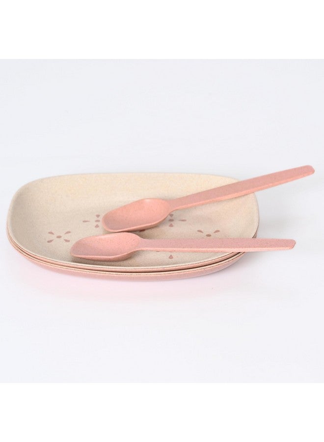 Eha Earth-Friendly Small Snack Serving Plates Set of 2 with Spoons | 6 inch | Small Snack Plates Made with Bamboo Fibers & Rice Husk Fiber | Microwave Safe | Dessert Plates | Innocent - Image 1