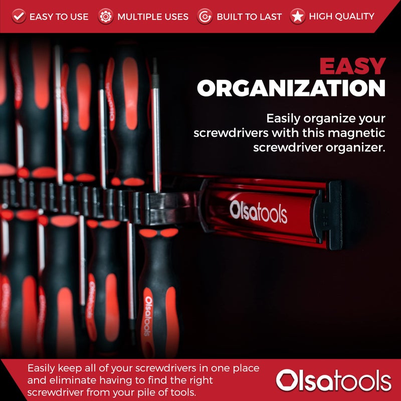 Olsa Tools Magnetic Screwdriver Organizer - Screwdriver Holder with Strong Magnets and Foam Backing - Professional Tool Holder and Tool Organizer - Stores up to 16 Screwdrivers - Red - Part: 1008 - Image 2