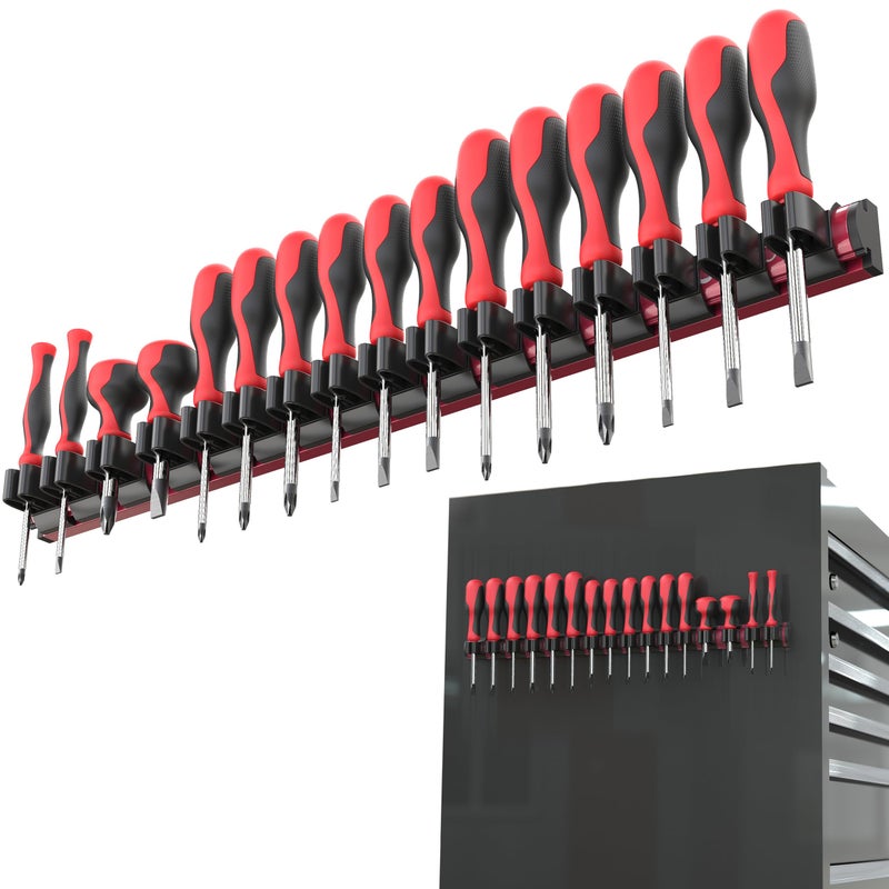 Olsa Tools Magnetic Screwdriver Organizer - Screwdriver Holder with Strong Magnets and Foam Backing - Professional Tool Holder and Tool Organizer - Stores up to 16 Screwdrivers - Red - Part: 1008 - Image 1