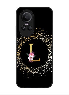 Rugged Black Edge case for Oppo Reno10 / Oppo Reno10 Pro, Slim fit Flexible   Custom Monogram Initial Letter Floral Pattern Alphabet - L (Black)