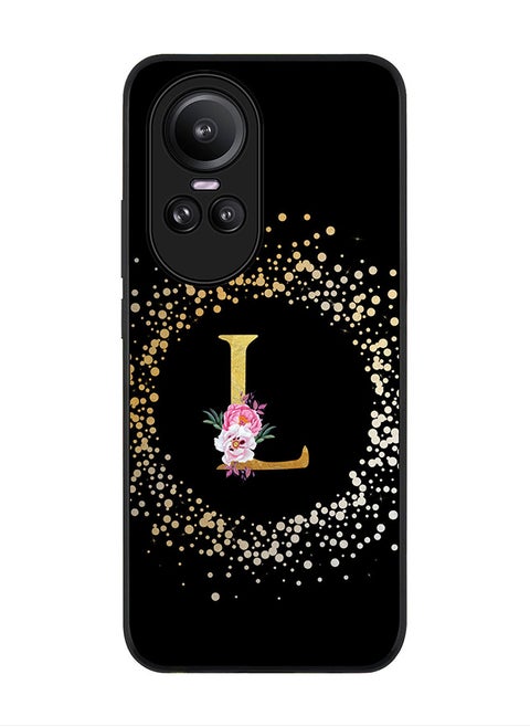 Rugged Black Edge case for Oppo Reno10 / Oppo Reno10 Pro, Slim fit Flexible   Custom Monogram Initial Letter Floral Pattern Alphabet - L (Black)