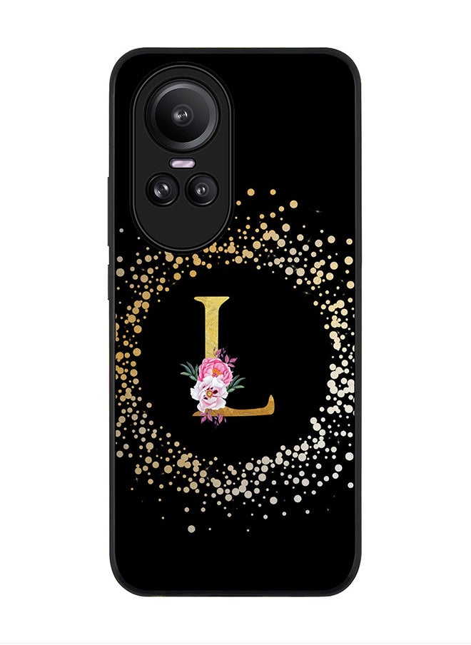 Stylizedd - Rugged Black Edge case for Oppo Reno10 / Oppo Reno10 Pro, Slim fit Flexible   Custom Monogram Initial Letter Floral Pattern Alphabet - L (Black) - Image 1