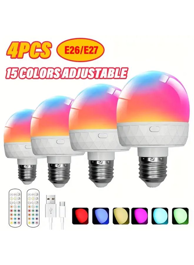 4 قطع 2500 مللي أمبير مصابيح LED ذكية قابلة لإعادة الشحن قاعدة E26 E27 15 لونًا جهاز تحكم عن بعد - Image 2