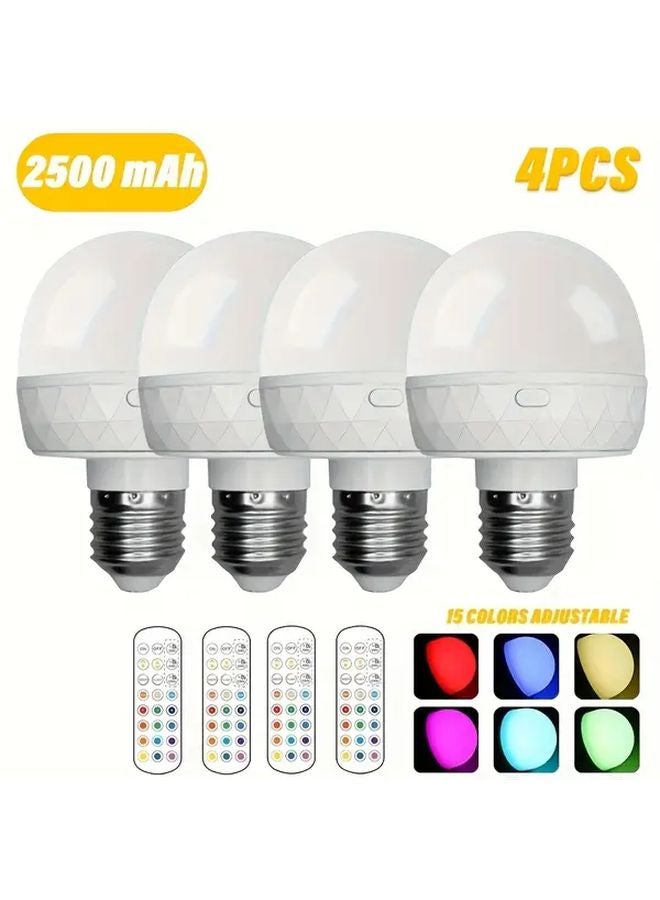 4 قطع 2500 مللي أمبير مصابيح LED ذكية قابلة لإعادة الشحن قاعدة E26 E27 15 لونًا جهاز تحكم عن بعد - Image 1