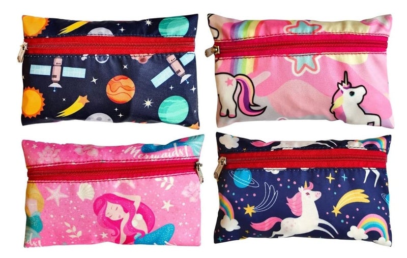 HOMEMATES 4 Pcs Return Gift Mermaid, Unicorn, Astronaut, Space Large Capacity Pencil Stationery Polyester Pouch Bag for Kids, Boys and Girls (Multicolor) - Image 1