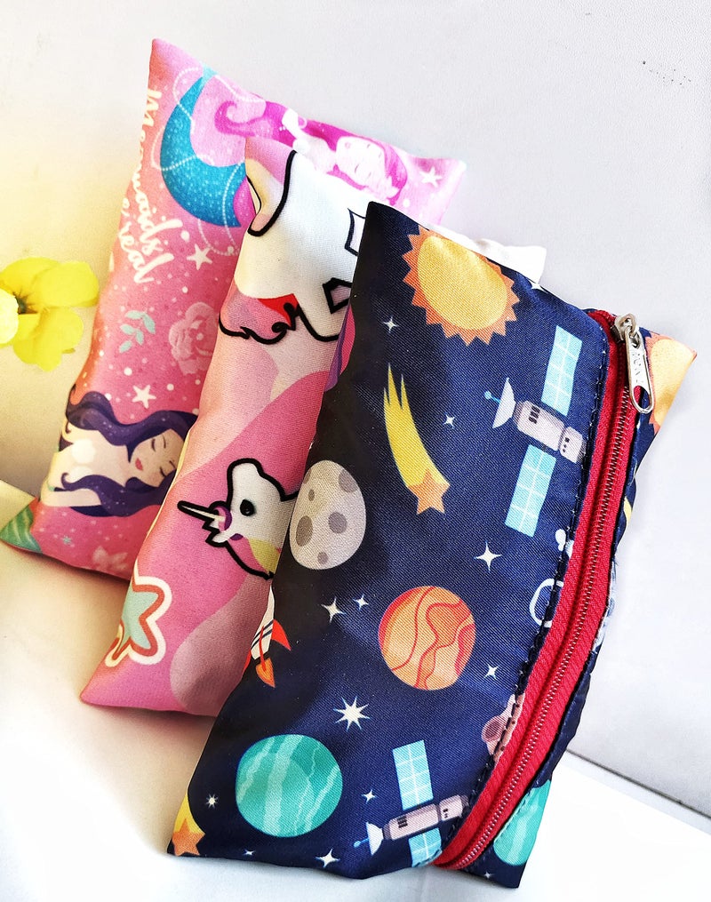 HOMEMATES 4 Pcs Return Gift Mermaid, Unicorn, Astronaut, Space Large Capacity Pencil Stationery Polyester Pouch Bag for Kids, Boys and Girls (Multicolor) - Image 4