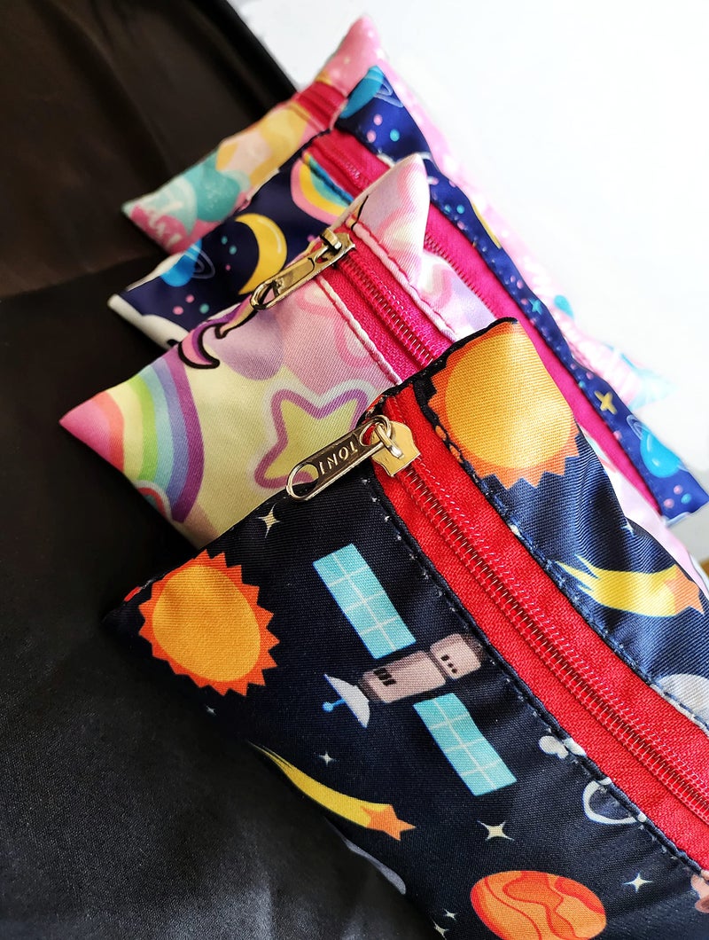 HOMEMATES 4 Pcs Return Gift Mermaid, Unicorn, Astronaut, Space Large Capacity Pencil Stationery Polyester Pouch Bag for Kids, Boys and Girls (Multicolor) - Image 3