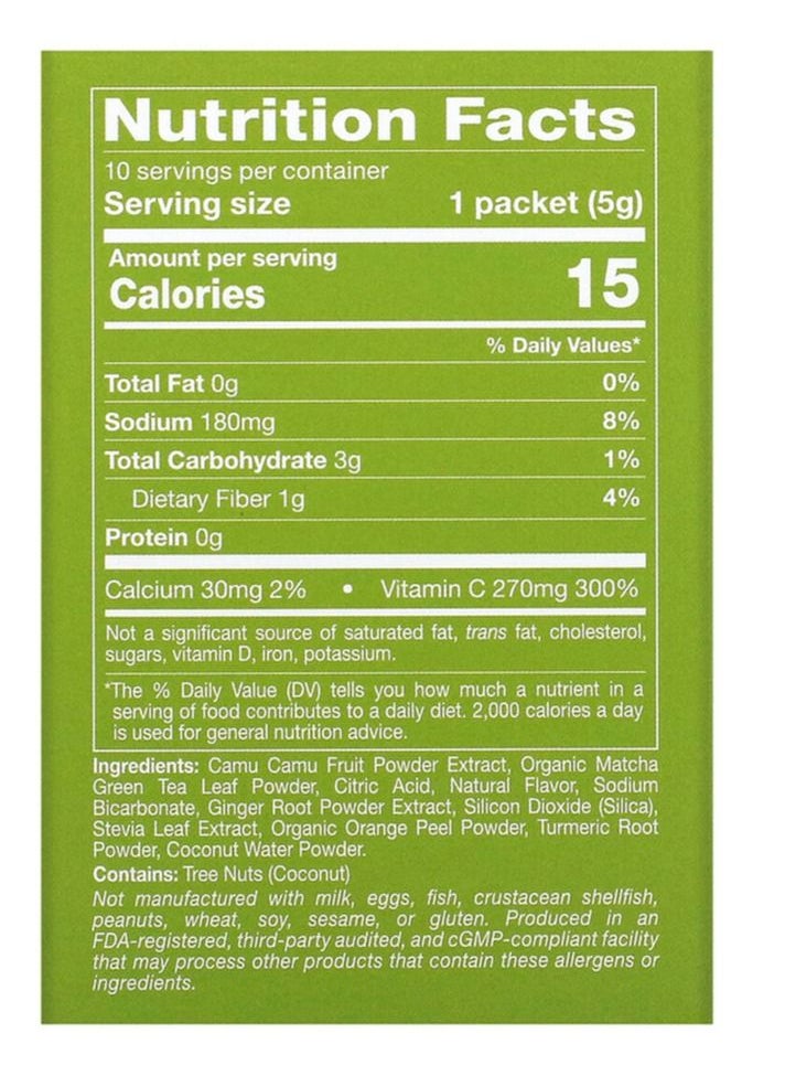 California Gold Nutrition - California Gold Nutrition Matcha + Vitamin C Superfood Drink Mix With Camu Ginger, 10 Packets - Image 1