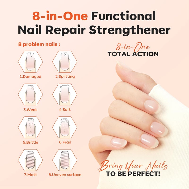 modelones Nail Strengthener Milky White Nail Polish Nails Repair for Damaged Nails Growth and Strentgthener Ridge Filler for Nail Strengthening Polish 15ml - Image 3