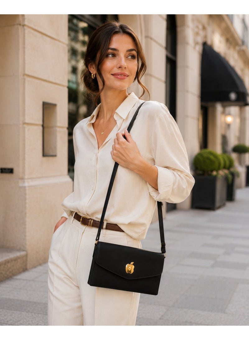 zoba Women's 2-in-1 clutch and crossbody bag in black, made of faux leather with a luxurious pattern and a gold clasp, suitable for outings, evenings out, and everyday use. - Image 2