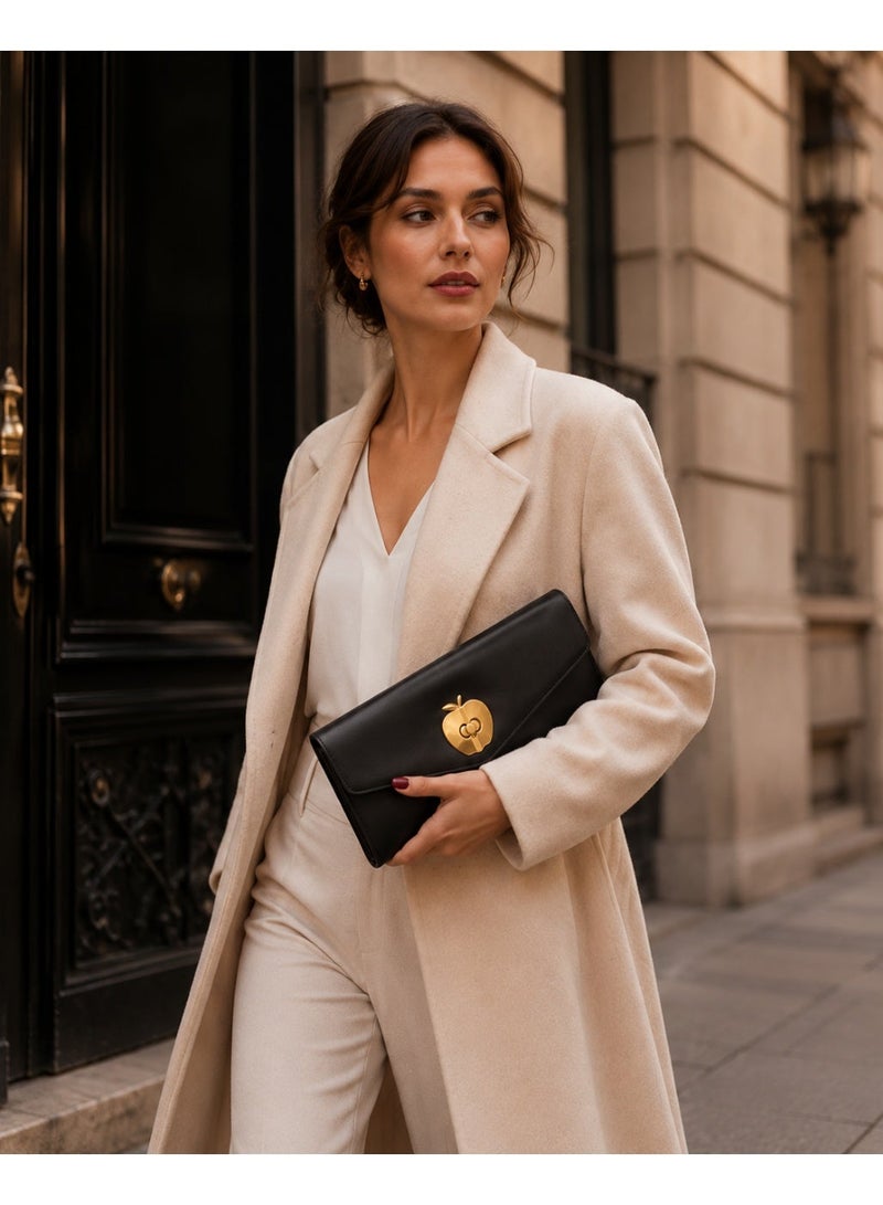 zoba Women's 2-in-1 clutch and crossbody bag in black, made of faux leather with a luxurious pattern and a gold clasp, suitable for outings, evenings out, and everyday use. - Image 1