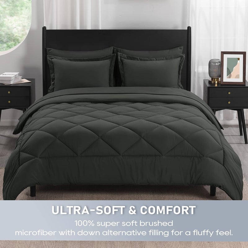 downluxe Bed in a Bag King -7 Pieces King Size Comforter Set with Dark Grey Bed Comforter, Pillow Shams, Flat Sheet, Fitted Sheet and Pillowcases All Seasons Bedding Comforter Sets - Image 2