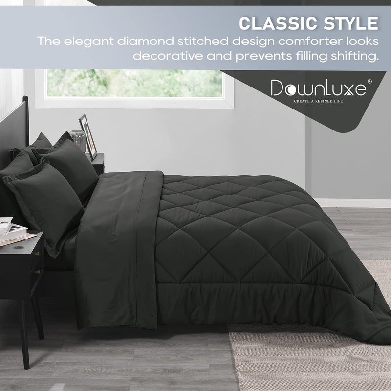 downluxe Bed in a Bag King -7 Pieces King Size Comforter Set with Dark Grey Bed Comforter, Pillow Shams, Flat Sheet, Fitted Sheet and Pillowcases All Seasons Bedding Comforter Sets - Image 3