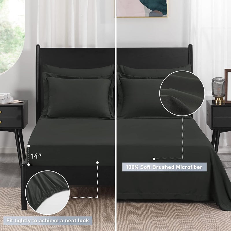 downluxe Bed in a Bag King -7 Pieces King Size Comforter Set with Dark Grey Bed Comforter, Pillow Shams, Flat Sheet, Fitted Sheet and Pillowcases All Seasons Bedding Comforter Sets - Image 4