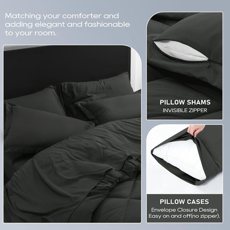 downluxe Bed in a Bag King -7 Pieces King Size Comforter Set with Dark Grey Bed Comforter, Pillow Shams, Flat Sheet, Fitted Sheet and Pillowcases All Seasons Bedding Comforter Sets - Image 5