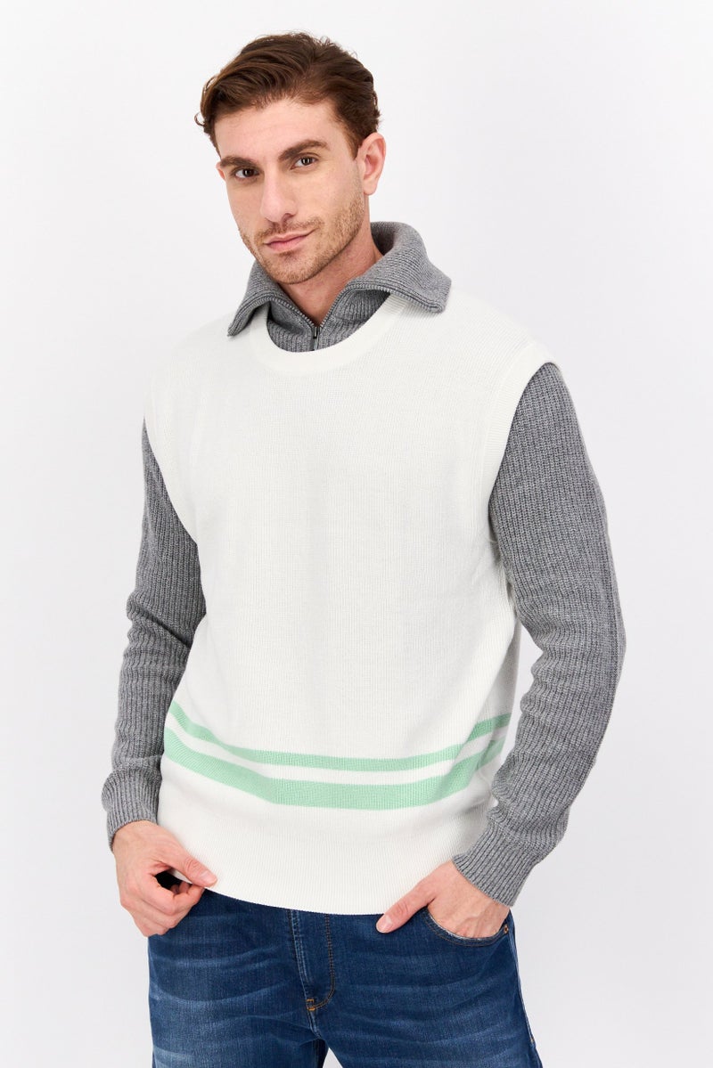 ESPRIT سترة بدون أكمام ذات رقبة دائرية للرجال، بيضاء - Image 1