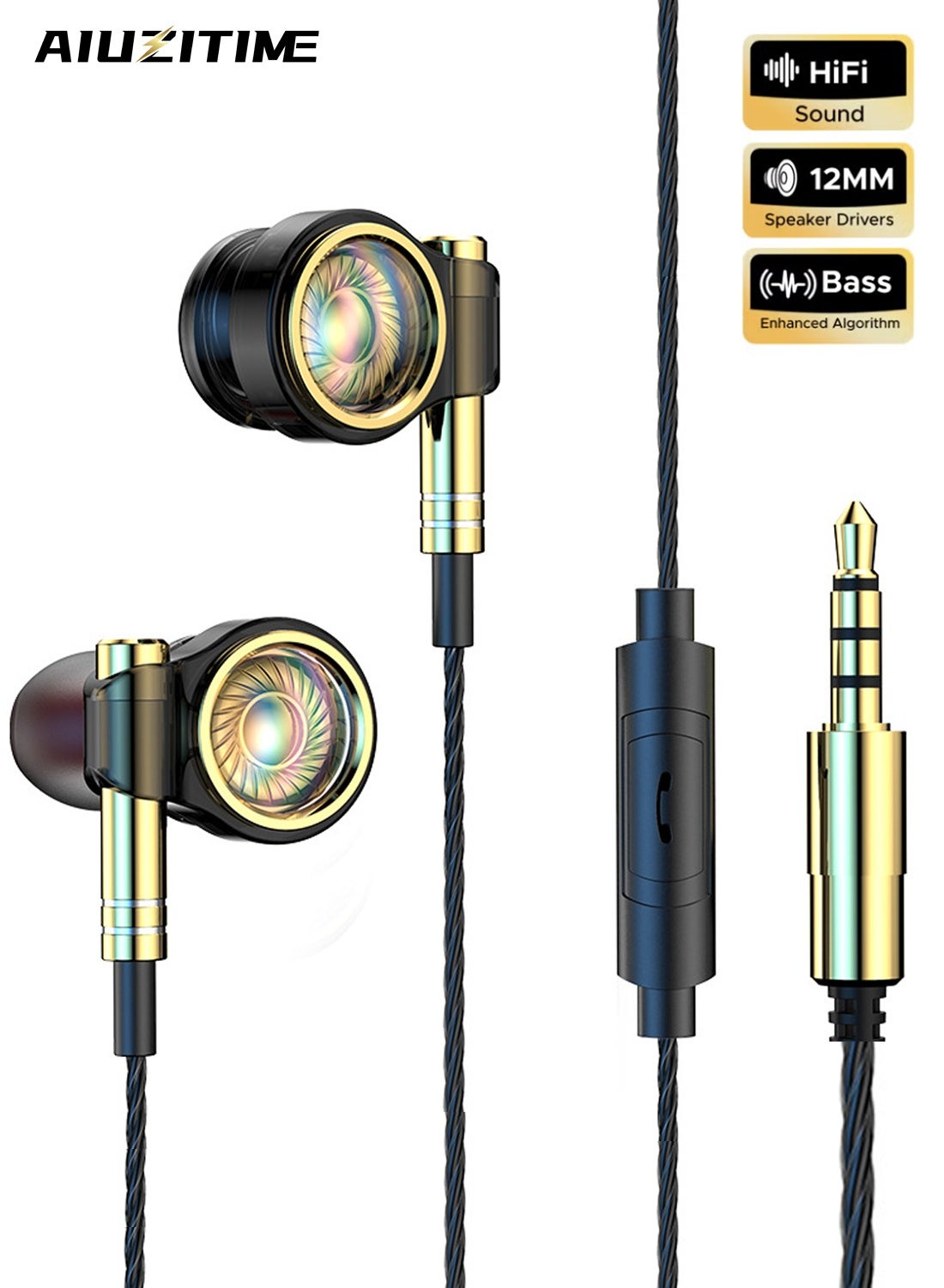أيوزيتايم Aiuzitime 360 Surround Sound Wired Earbuds With Microphone