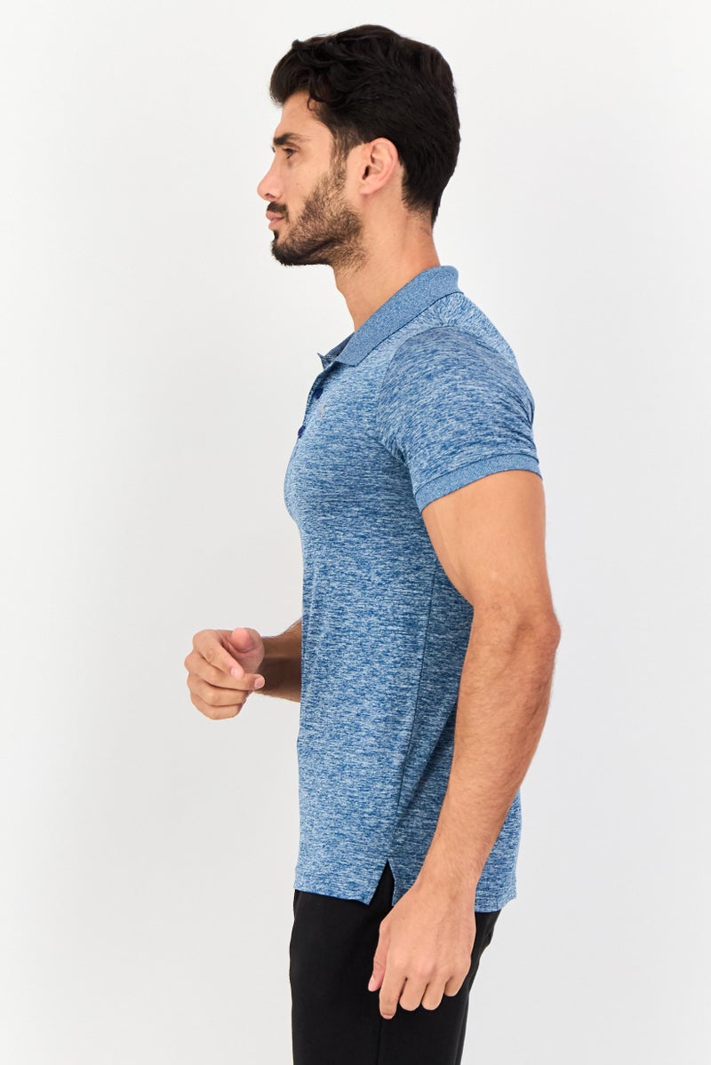 PUMA قميص بولو قصير الأكمام للرجال بتصميم نحيف مع شعار العلامة التجارية، أزرق مائل إلى الرمادي - Image 2