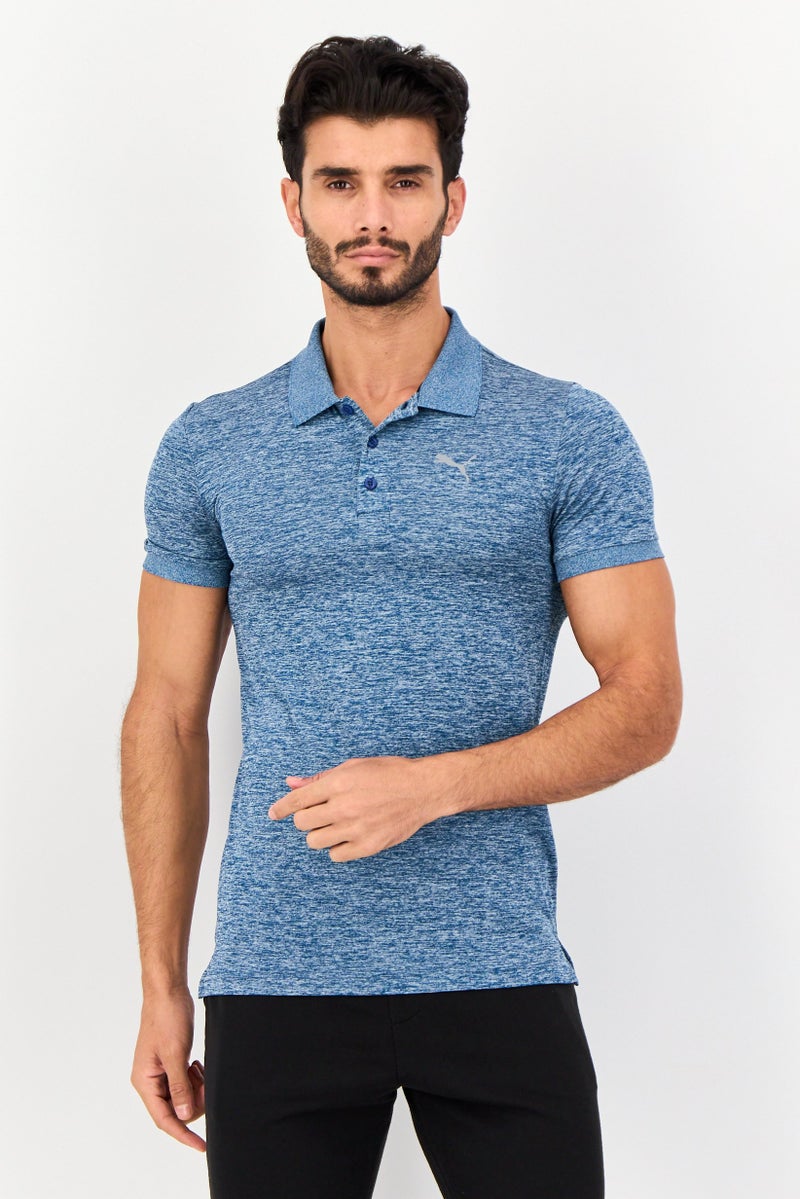 PUMA قميص بولو قصير الأكمام للرجال بتصميم نحيف مع شعار العلامة التجارية، أزرق مائل إلى الرمادي - Image 1