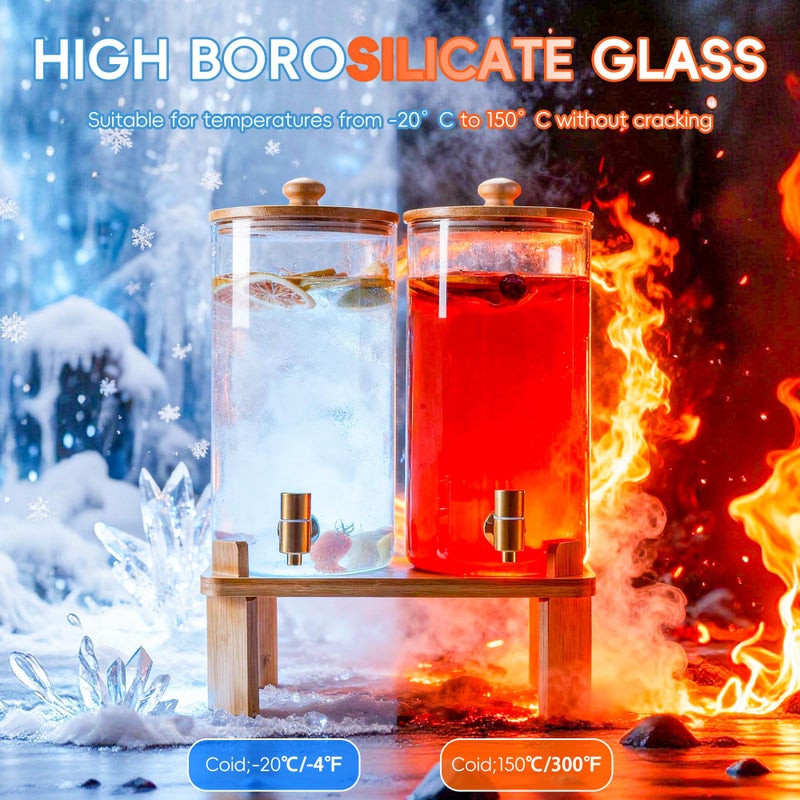 NBNSTHV 1.5 Gallon 2 Pack Glass Drink dispenser for parties,Beverage Dispenser With Wood Stand,Water Dispensers with spigot,lemonade dispenser,juice containers & water pitcher with lid - Image 3
