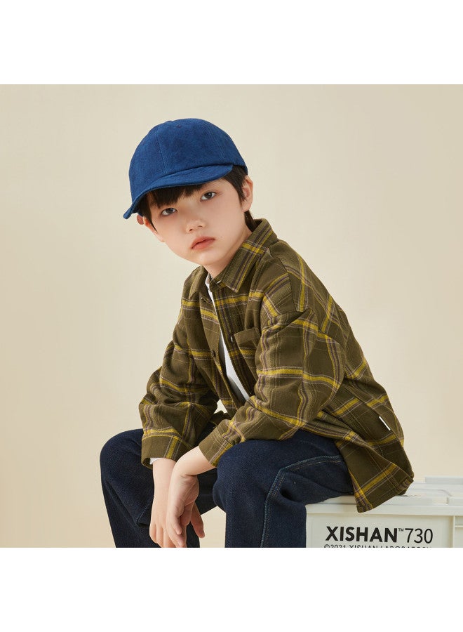 And Skin-friendly, Versatile And Comfortable】 Boys' Plaid Brushed Flannel Shirt, Retro Style Autumn And Spring Jacket For Kids - Image 2