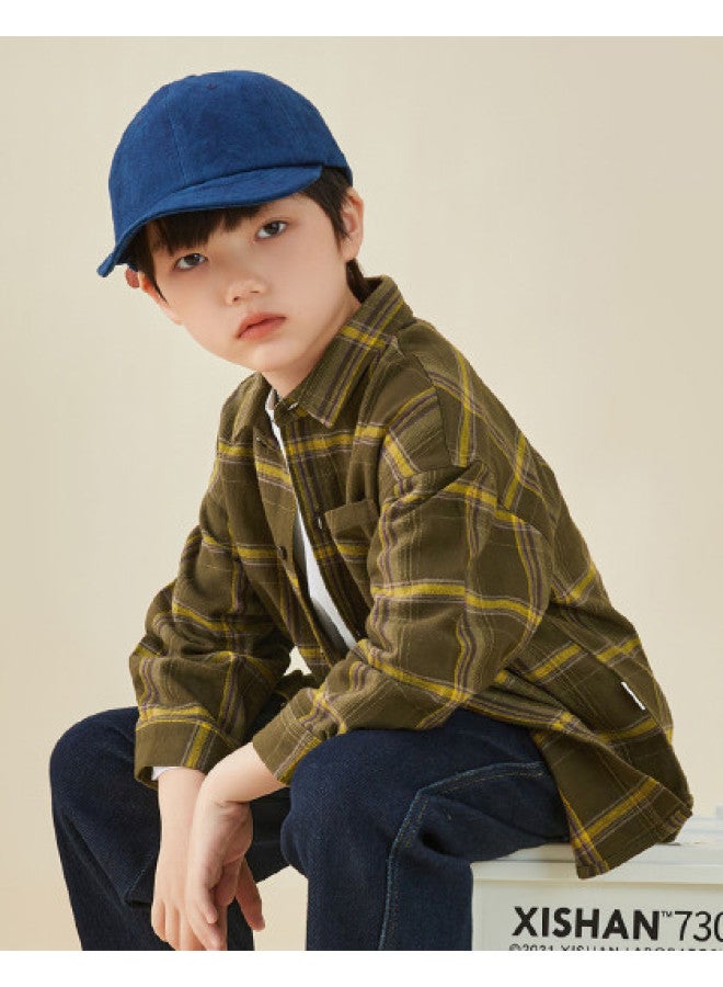 And Skin-friendly, Versatile And Comfortable】 Boys' Plaid Brushed Flannel Shirt, Retro Style Autumn And Spring Jacket For Kids - Image 1