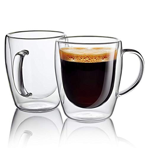 MosQuick® Coffee Mugs Set of 2 250 ml Double Walled Coffee Mug & Tea Mug Light Weight Coffee Cups, Insulated Coffee Mug & Tea Cups Perfect Glass Mugs with Handle Ideal Glass Set for Daily use. - Image 1