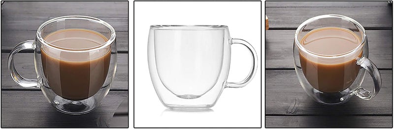 MosQuick® Coffee Mugs Set of 2 250 ml Double Walled Coffee Mug & Tea Mug Light Weight Coffee Cups, Insulated Coffee Mug & Tea Cups Perfect Glass Mugs with Handle Ideal Glass Set for Daily use. - Image 3