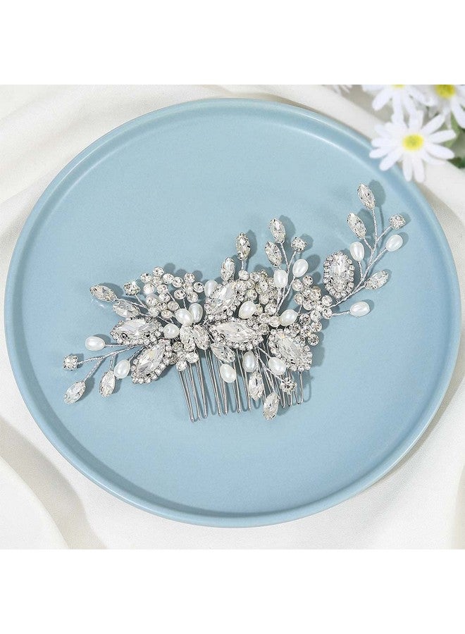 إيز ديلي مشط شعر زفاف من الكريستال من Easedaily، قطعة شعر زفاف فضية مرصعة بأحجار الراين، أمشاط جانبية من اللؤلؤ، إكسسوارات شعر للنساء والفتيات - Image 2