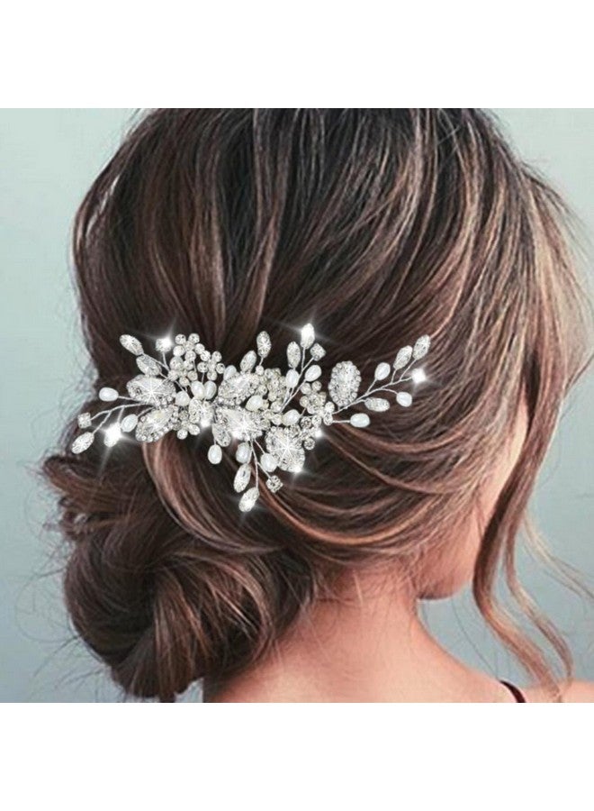 إيز ديلي مشط شعر زفاف من الكريستال من Easedaily، قطعة شعر زفاف فضية مرصعة بأحجار الراين، أمشاط جانبية من اللؤلؤ، إكسسوارات شعر للنساء والفتيات - Image 1