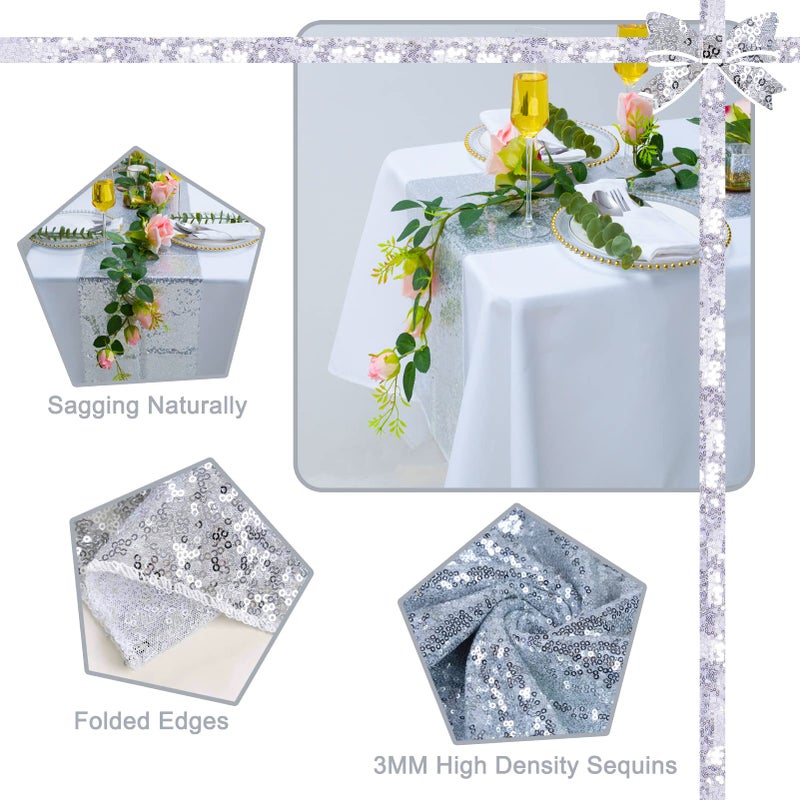 TCBESTO Silver Sequin Table Runner 12"" x 72"" 6 Pack Metallic Sequin Table Runner Glitter Table Runner for Baby Shower Wedding Christmas Birthday Party - Image 4