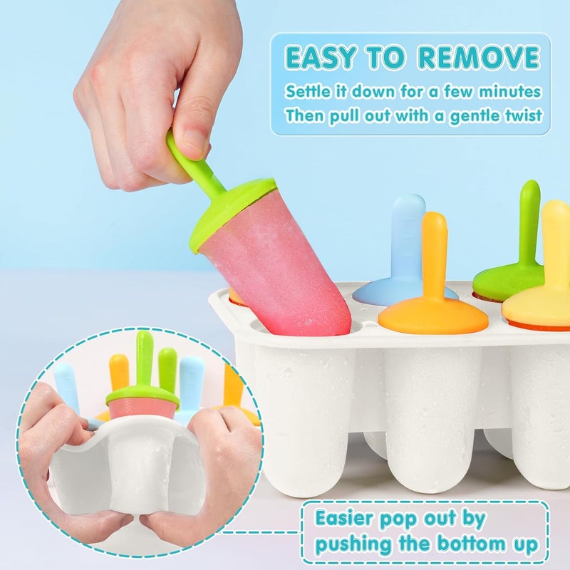 Miaowoof Silicone Popsicles Molds for Toddlers, 8-Cavity Non-BPA Premium Silicone Small Popsicle Molds, Ice Pop Mold with 8 Colorful Reusable Sticks for Kids (White) - Image 3