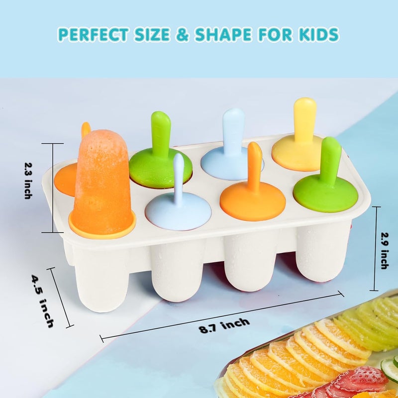 Miaowoof Silicone Popsicles Molds for Toddlers, 8-Cavity Non-BPA Premium Silicone Small Popsicle Molds, Ice Pop Mold with 8 Colorful Reusable Sticks for Kids (White) - Image 5