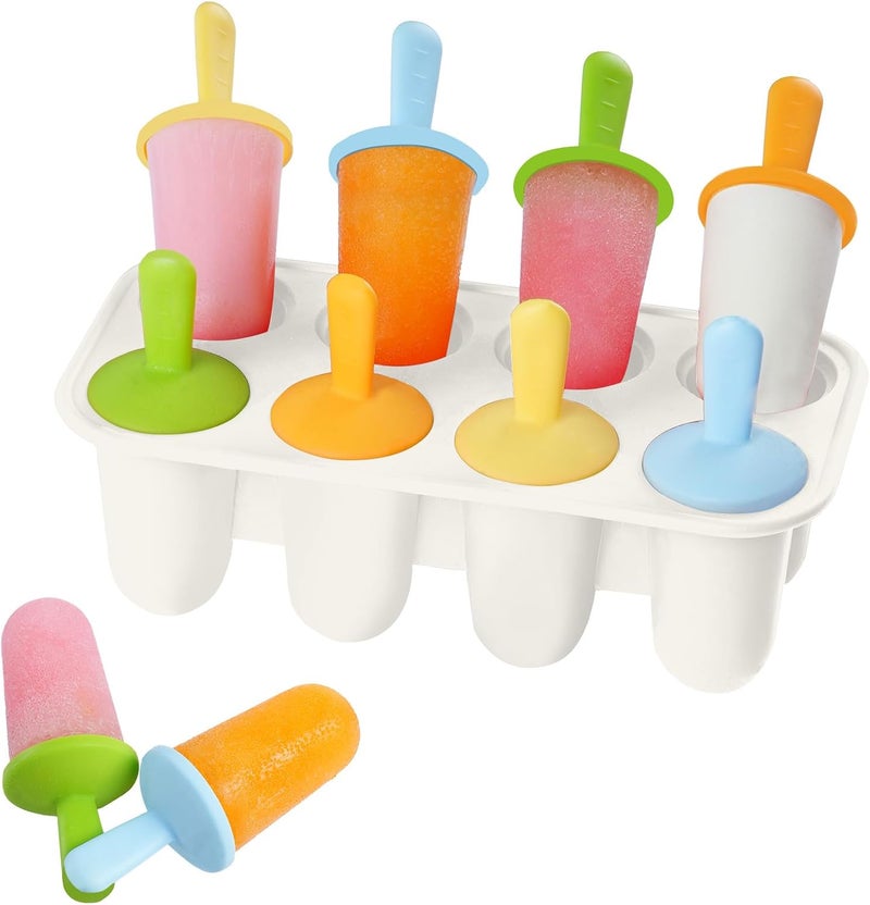 Miaowoof Silicone Popsicles Molds for Toddlers, 8-Cavity Non-BPA Premium Silicone Small Popsicle Molds, Ice Pop Mold with 8 Colorful Reusable Sticks for Kids (White) - Image 1